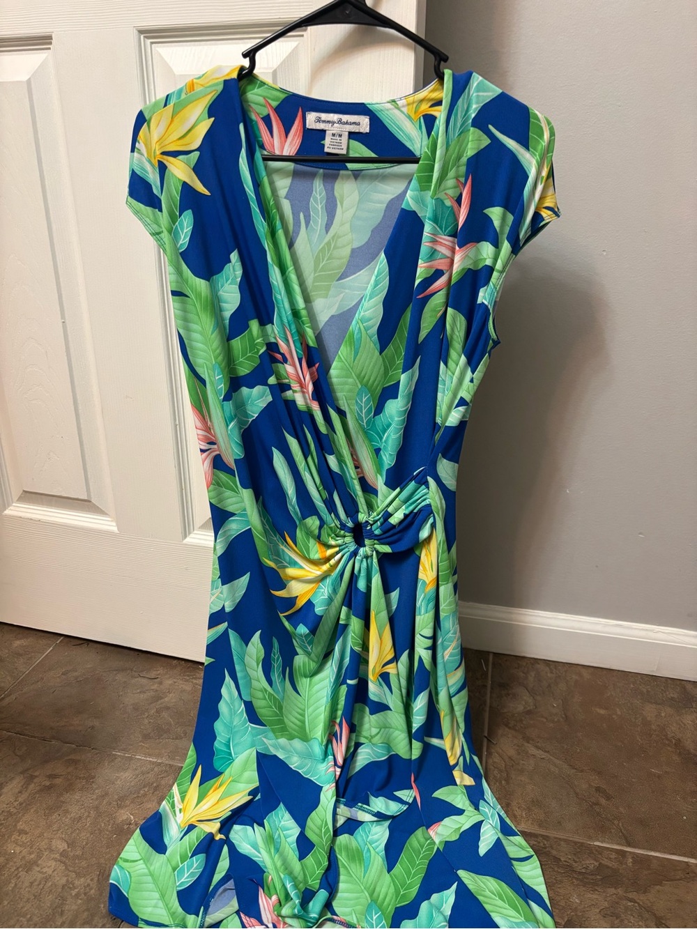 Tommy Bahama Royal Blue Tropical Wrap Dress with Knot Detail